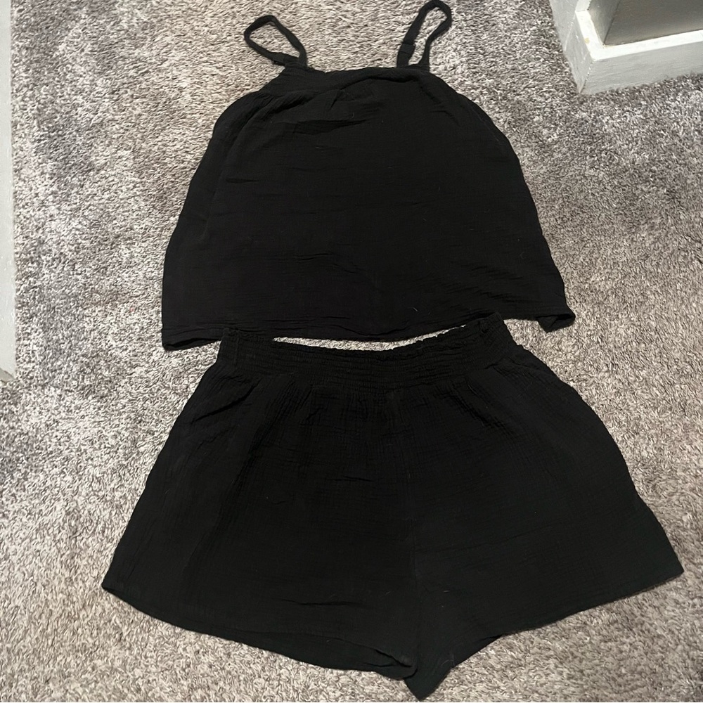 Black Tank Top and Shorts Set